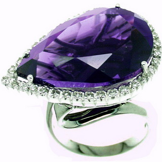 A Bold and Beautiful Diamond & Pear Shape Amethyst Dress Ring. - Click Image to Close